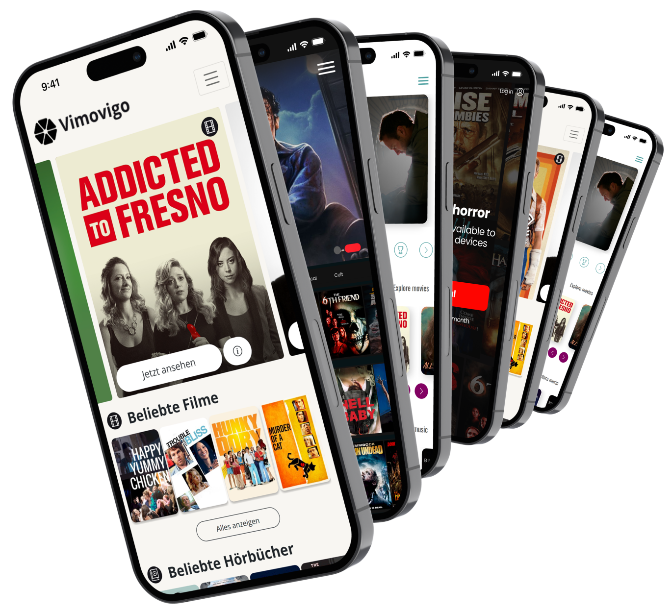 Multiple iPhone screens showcasing a variety of Cliq products